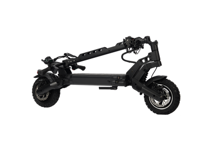 Side view of the black S901 E-Scooter, featuring dual suspension, knobby tires, and a rugged frame.
