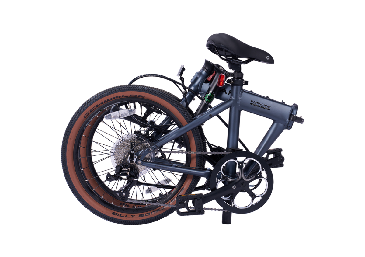 Grey Hemingway GR folding bike, Gravel Edition, with Schwalbe Billy Bonkers tires