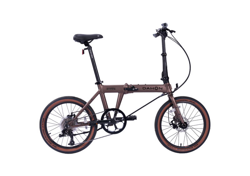 Hemingway GR Dahon folding bike in rust metallic, suitable for city and park trails.