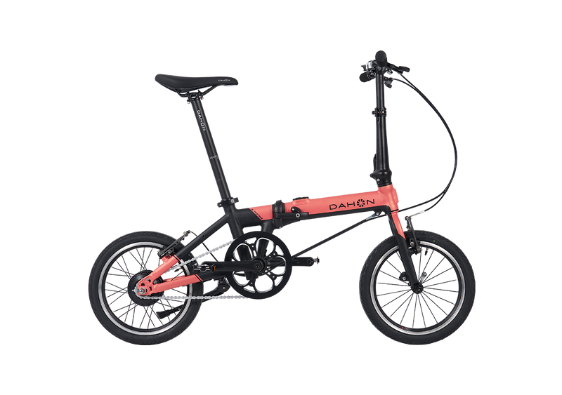 DAHON K-Feather coral electric folding bike for city trips.