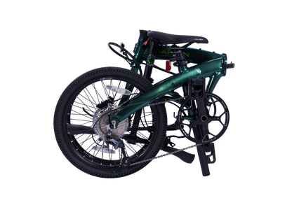Metallic green DAHON Mu Ex folding bike, designed for urban speed and portability.