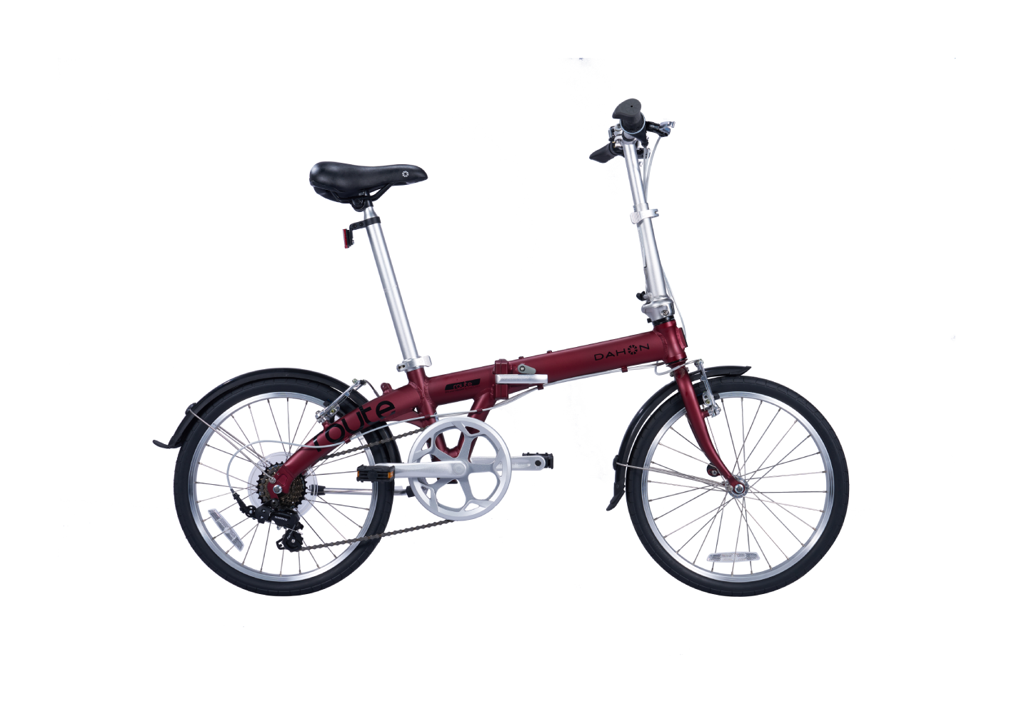 Red aluminum Dahon Route folding bicycle with sporty design
