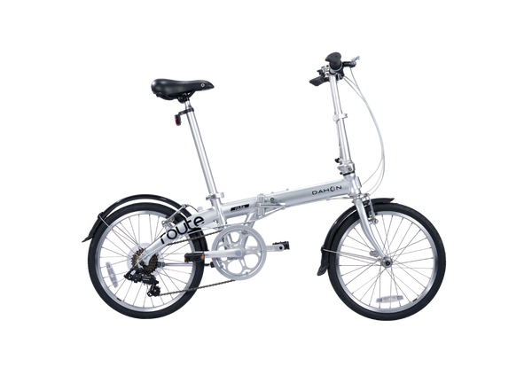 Silver Dahon Route folding bicycle with sporty aluminum frame